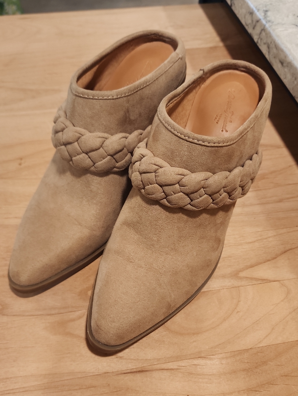 Braided Suede Mule - Women's Tan Faux Suede Slip-On Size 7